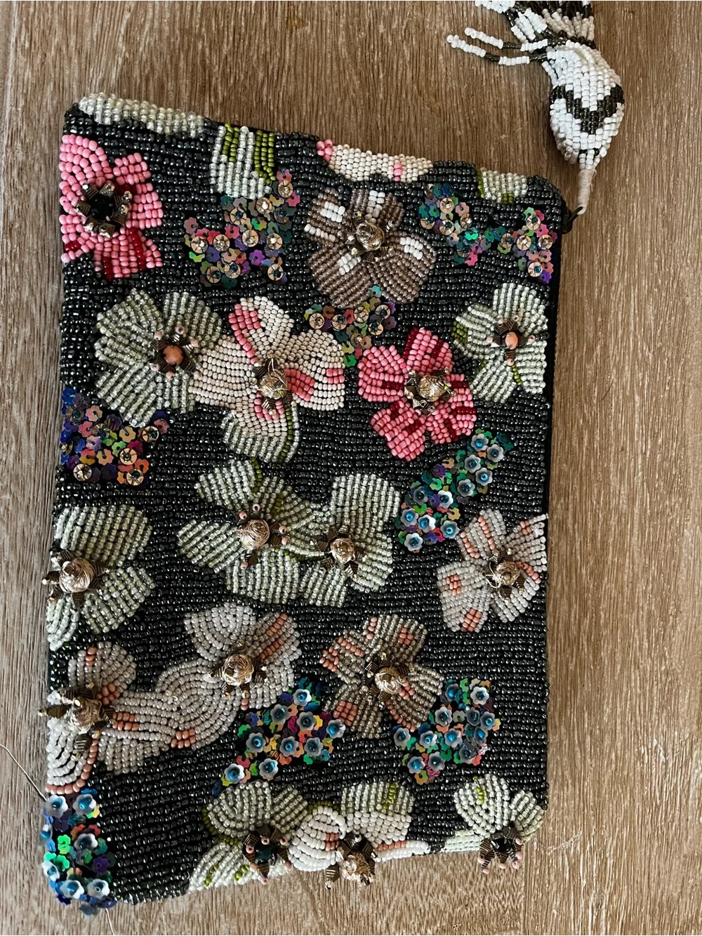 Anthropologie Beaded Pastel Floral Clutch